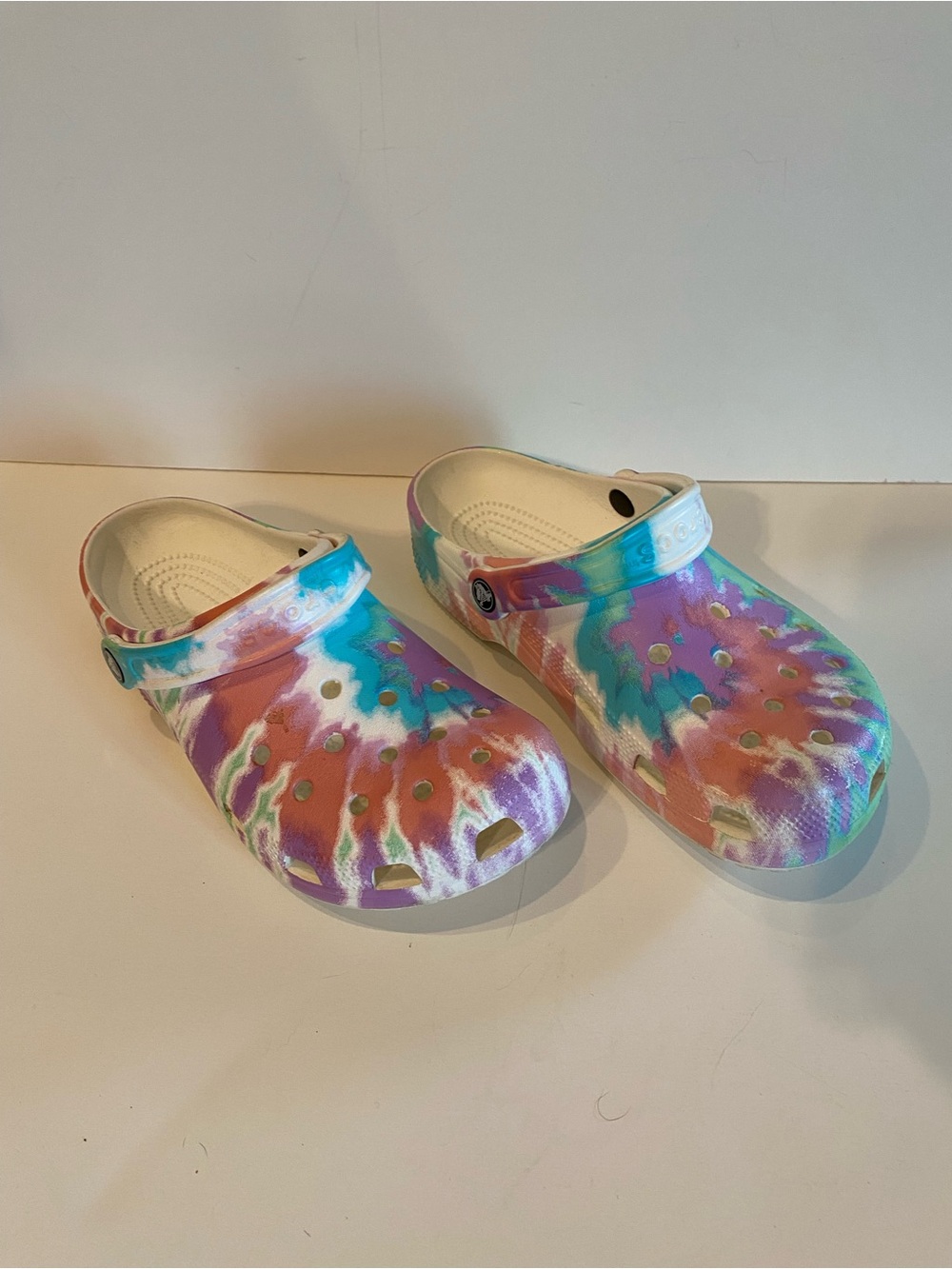 CROCS Tie-Dye Classic Clog - White with Purple, Blue & Orange